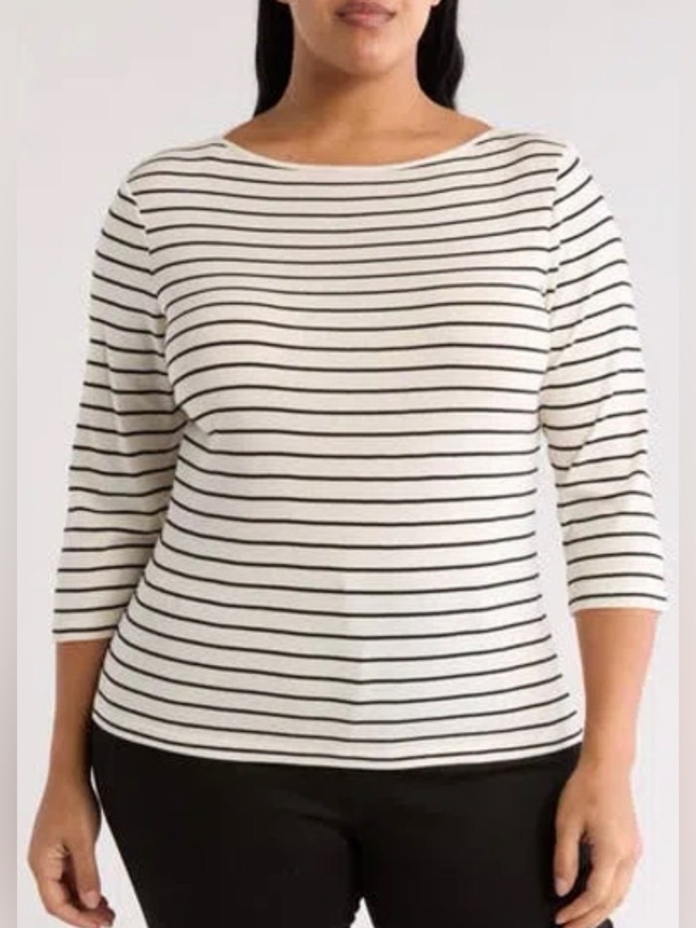 Caslon NWOT  White & Black Striped Boatneck Top in XL